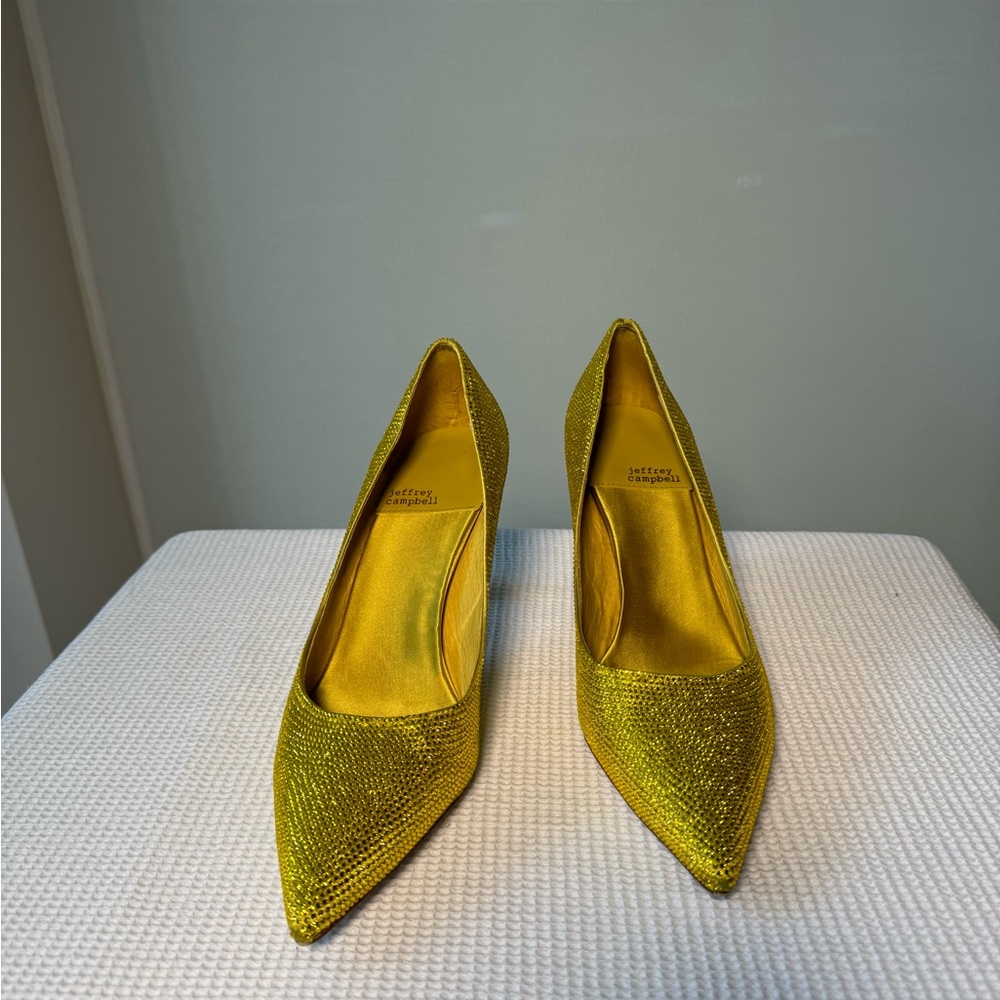 Jeffrey Campbell Yellow Rhinestone Pointed Toe Pump, Women's 8